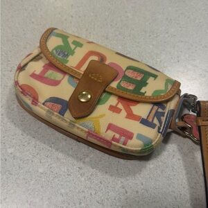 Dooney & Bourke Monogram FOB Charm Leather Trim
Wristlet Clutch Bag Wallet